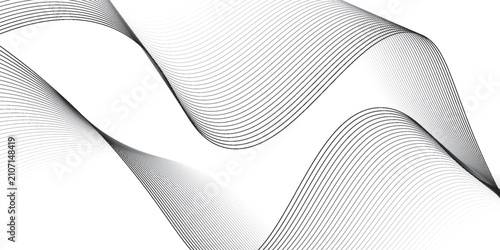 Thin wavy line abstract background. Wavy line horizontal divider outline minimalist background. Abstract black lines wave curve motion on white background. Vector Illustration.
