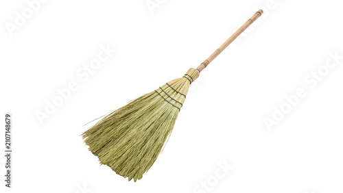 Foto Traditional rustic wooden short hand broom twigs sweeping isolated on transparen