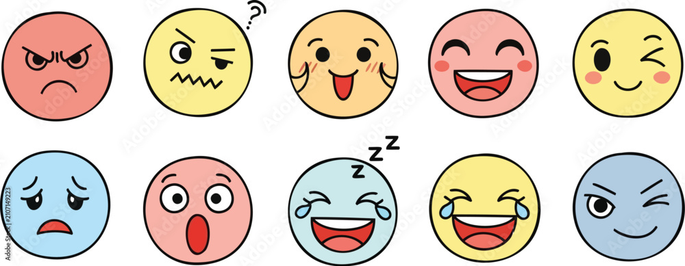 Fototapeta premium Emojis display a variety of colorful facial.