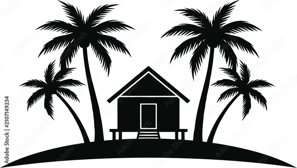 Obraz premium Palm trees and house silhouette against a white background