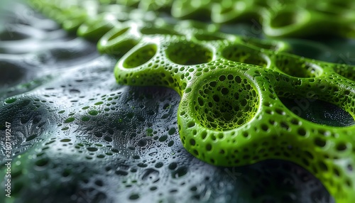 Close up of green algae in freshwater stream.