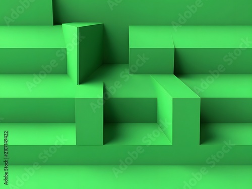 Green 3D Staircase on a Solid Green Background 3d Render