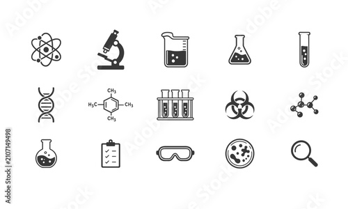 Set of modern line icons representing science, laboratory, and medical research equipment