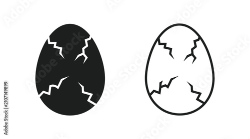 Bild auf Leinwand Cracked Egg Silhouette Set Black And White Linear Design