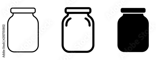 3 Jar icons, container, food storage, outline solid styles, UI and web interface design
