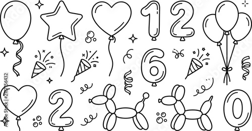 Bild auf Leinwand Balloon icons set with numbers heart star shapes party popper confetti streamer