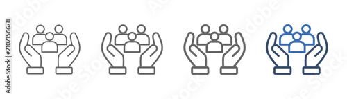
Cooperation outline icon set featuring a design with two hands and three people in the center