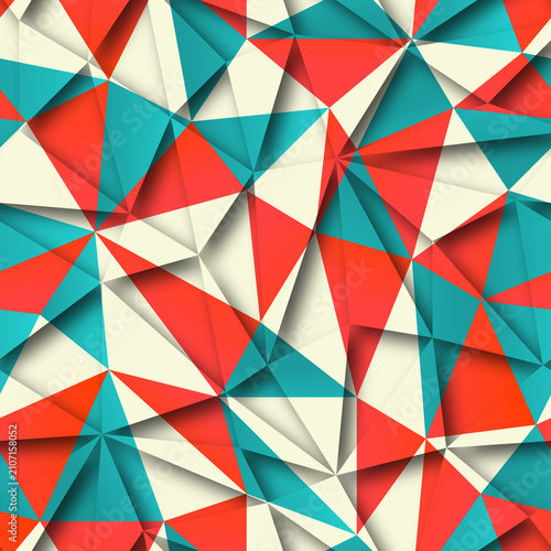 Cuadro en lienzo Abstract geometric pattern with overlapping triangles in red teal and off-white