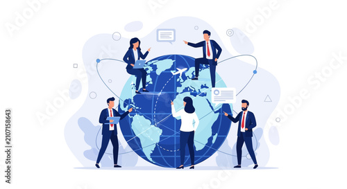 Global Business Team Collaboration and Network Connection Vector Illustration