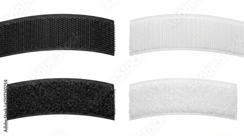 Hook and loop fastening strip elements for sewing, organization, DIY projects and product mockups. Isolated on White background.