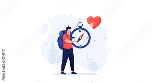 Traveler with Compass and Heart - Finding Direction in Life, Love, or Adventure