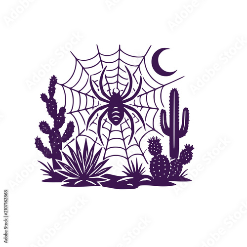 Fotografie Spooky purple Halloween silhouette showcasing a large creepy spider resting on a