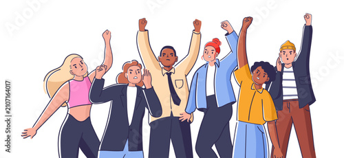 Crowd Cheering Teamwork Cartoon