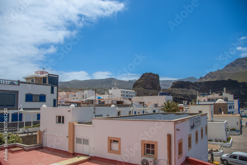 Scenic view of Puerto de las Nieves with volcanic cliffs, Gran Canaria, Canary Islands, Spain