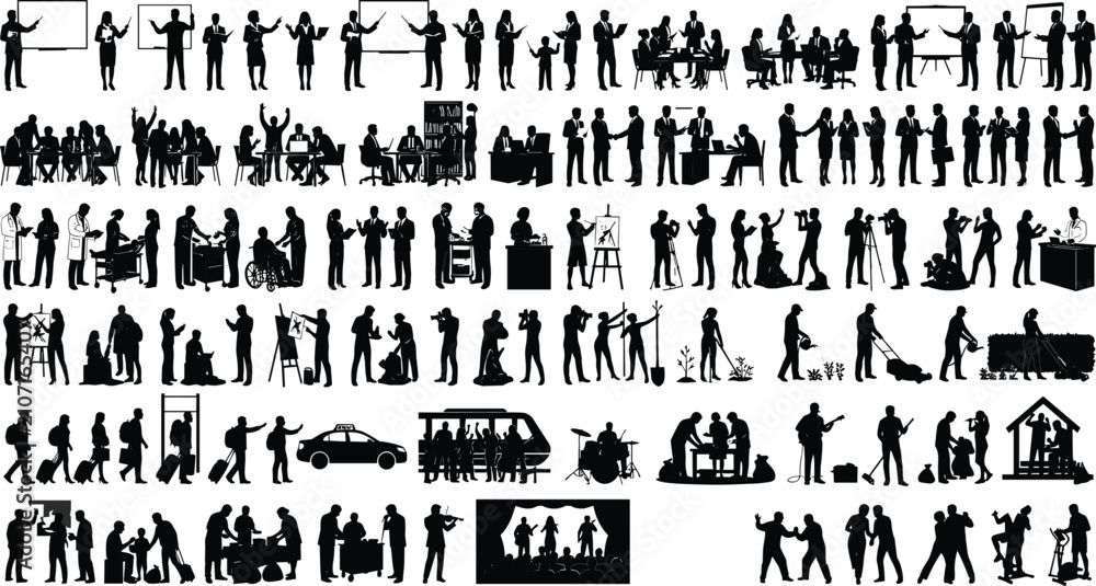 Fototapeta premium Business and Lifestyle People Silhouette Collection Vector Set for Professional and Everyday Activities