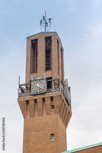 Historic clock tower of the town hall in Hengelo, Netherlands