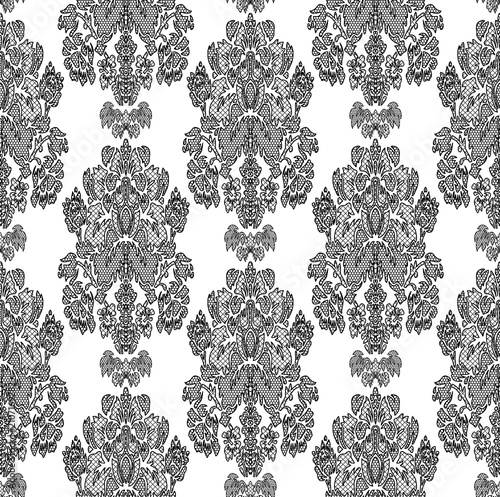 Foto Intricate Damask Pattern Seamless Background Black and White.