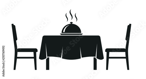 Dining Table Setting Silhouette Against White Background