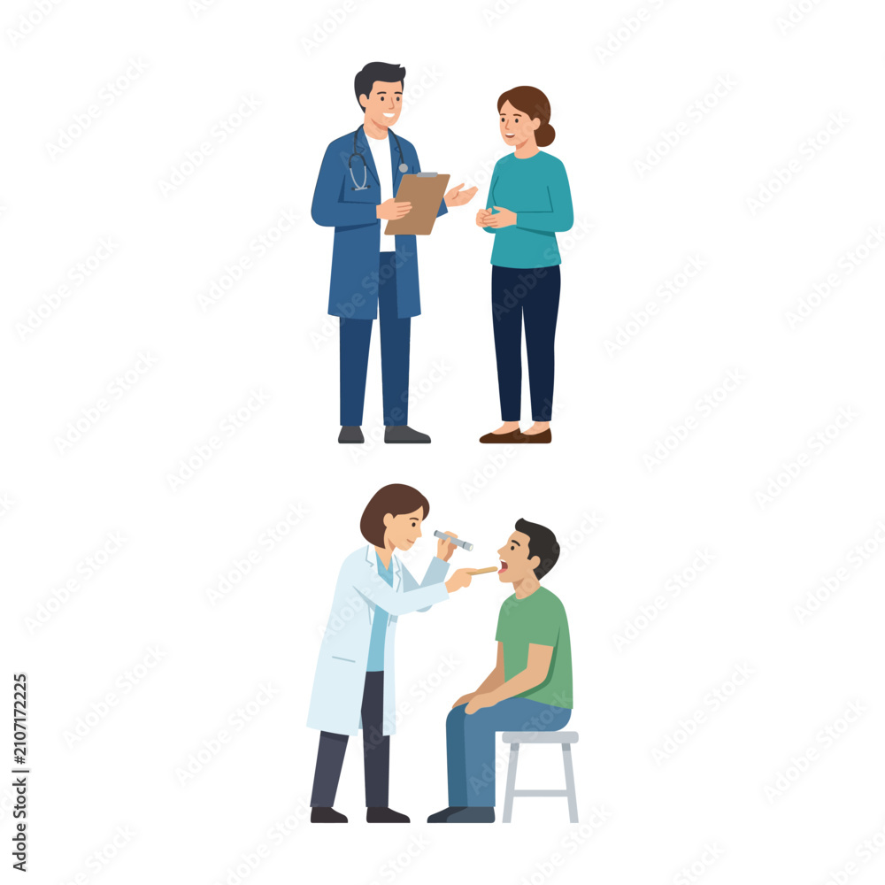 Obraz premium Doctor and Patient Consultation and Medical Examination Illustrations Set
