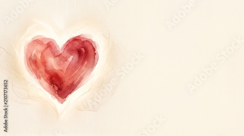 Soft glowing red heart symbol on warm background. Abstract love shape with gentle light and romantic ambiance.