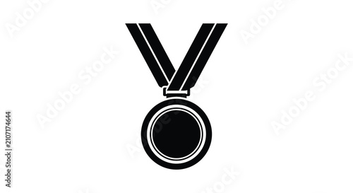 Bild auf Leinwand Medal Silhouette With Ribbon Black On White Background