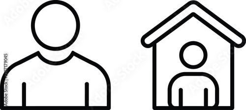 Person and home silhouettes illustration, individual icon vector art, stay at home symbol design