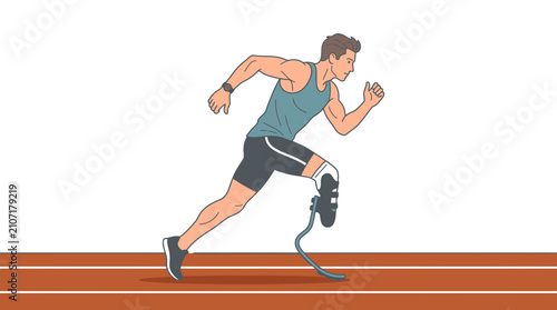 Foto Athlete with prosthetic leg running on track