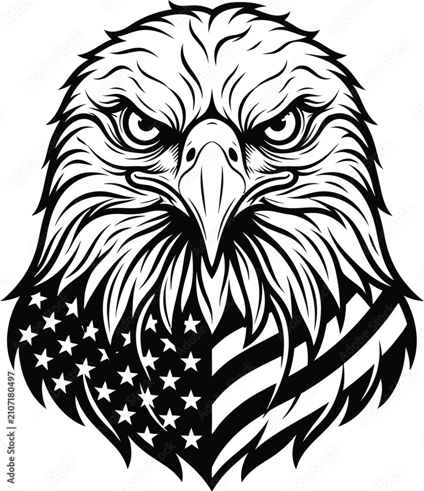 Fototapeta premium Patriotic bald eagle head vector mascot with american flag design