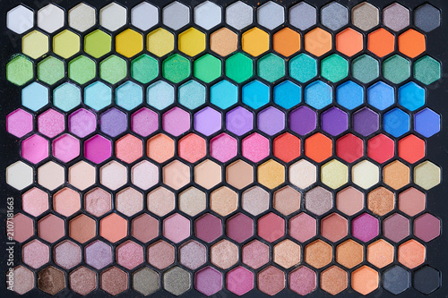 Beauty cosmetic palette displaying vibrant eyeshadow colors