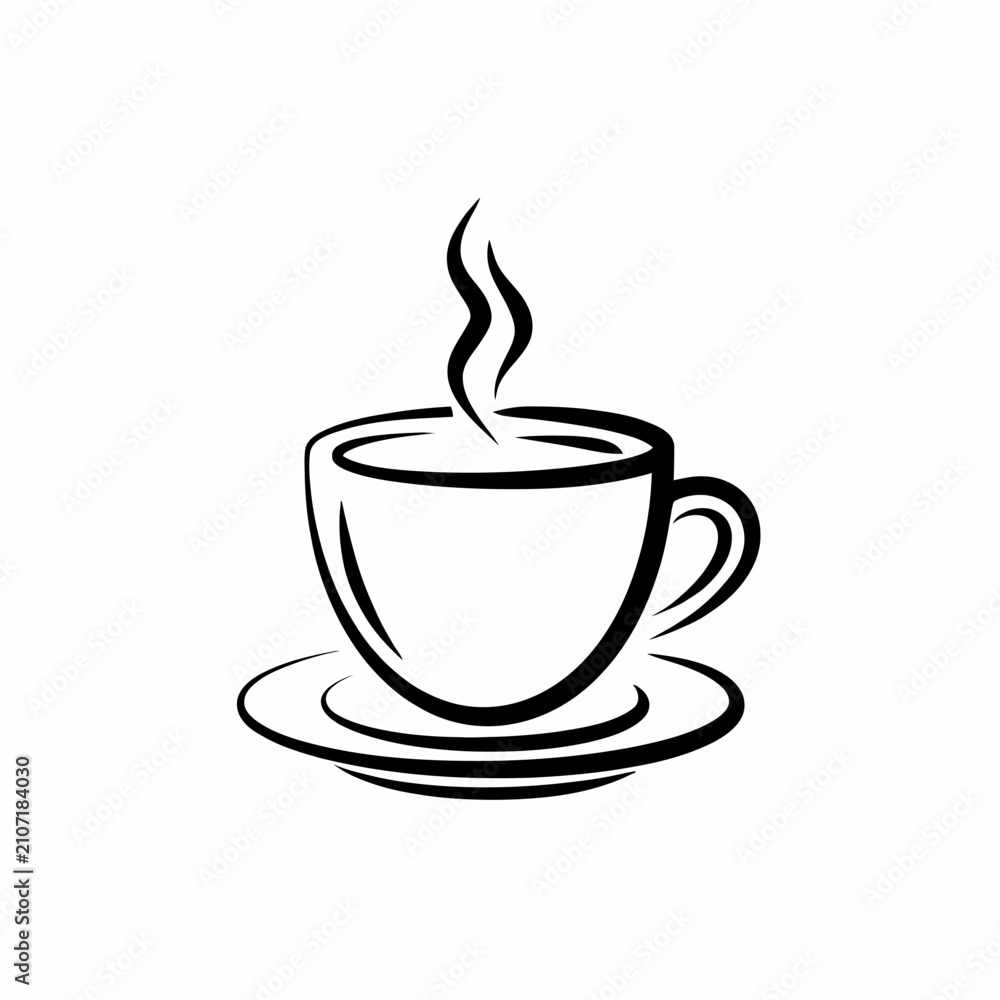 Fototapeta premium Hot coffee cup icon tea mug with steam line art vector illustration