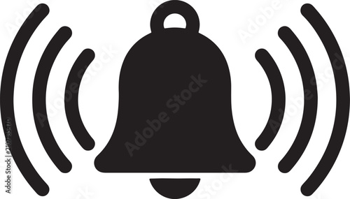 Quadro su tela Black and white of a ringing bell with concentric sound waves, flat symbol for n