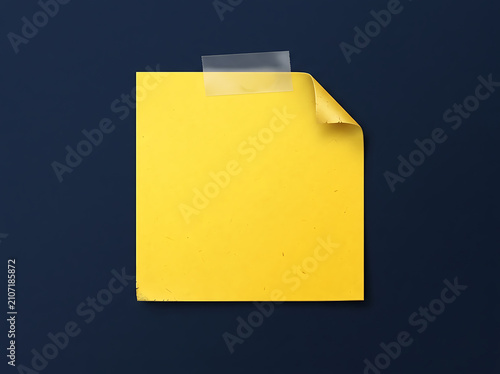 Yellow sticky note paper attached with tape on dark blue wall