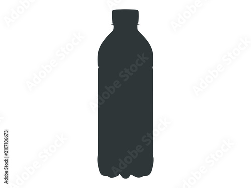 A black silhouette of a plastic water bottle with a screw cap isolated on a white background, for beverage product mockups
