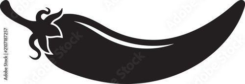 Cuadro en lienzo Black and white silhouette of a single chili pepper, isolated of a spicy vegetab