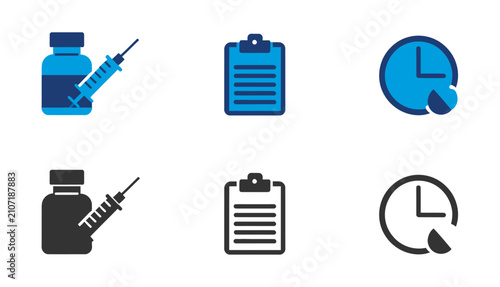 Photos Medical icons set vaccine patient records and time management for healthcare pro