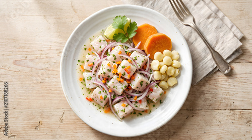Fresh Peruvian Ceviche with Lime and Red Onion