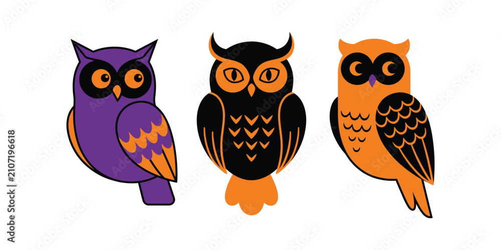 Fototapeta premium Spooky halloween bundle cute owl vector illustrations for fall designs decorations