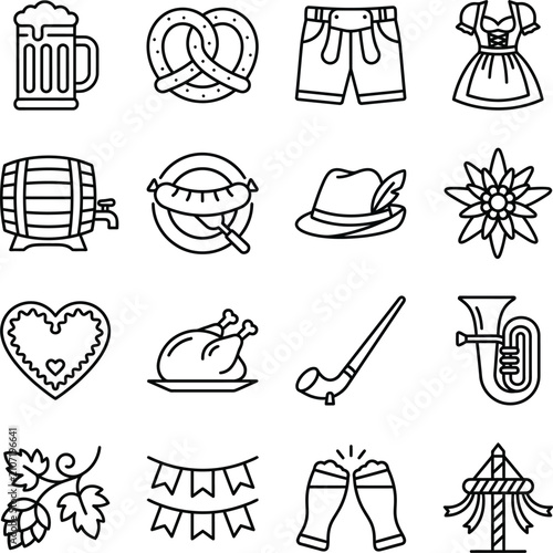 Fotografía German culture symbols including beer pretzel lederhosen dirndl barrel sausage h
