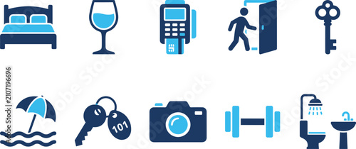 Billede på lærred Set of modern icons for hotel management showing amenities services hospitality features and accommodation symbols