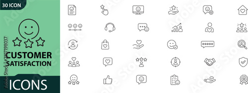 Картината върху платно Customer satisfaction icon set 30 line icons for positive feedback service