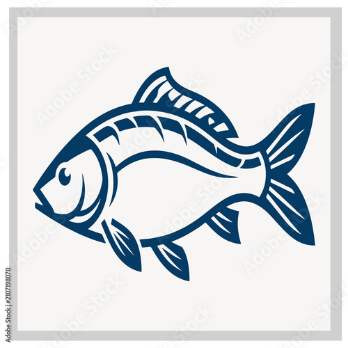 Carp fish silhouette icon vector illustration isolated on white background simple minimalist design for angling club badge nautical theme or seafood restaurant branding graphic element artistic.