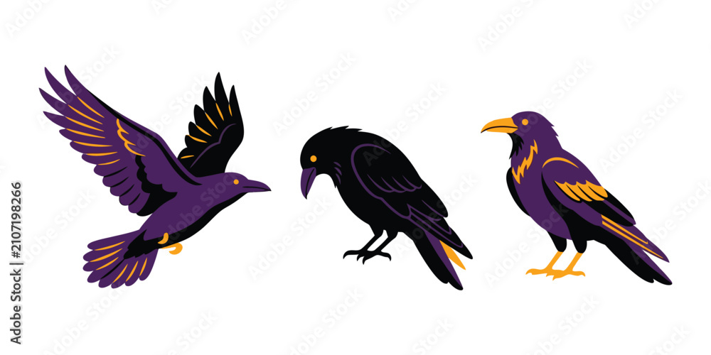 Naklejka premium Halloween bundle spooky raven vector illustrations for creepy autumn designs