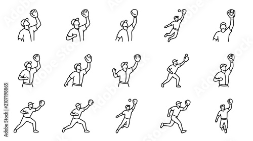 Foto Baseball Player Catching Action Icon Set: Silhouette Collection