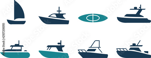 Canvas Print Collection of stylized boat and watercraft vector icons for marine transportatio