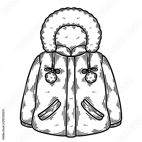 Hand Drawn Fur Hooded Winter Parka Sketch