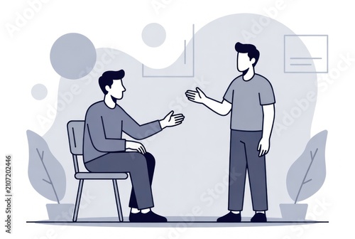 Handshake and Conversation Between Two People in a Minimalist Style, Showcasing Communication and Connection in Modern Illustration