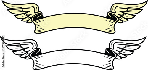 Foto Decorative winged banners with elegant ribbon scroll design perfect for advertis