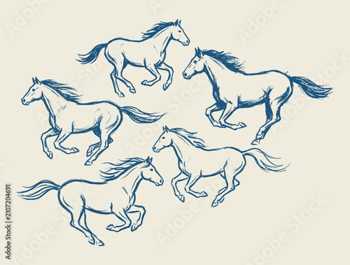 Foto Hand drawn running horse sketch set