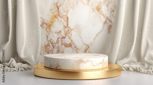Abstract gold podium background with luxury pedestal stage for product display, elegant art showcase mockup, premium metallic platform, modern decorative stand, minimal luxury wallpaper, 3d rendering 