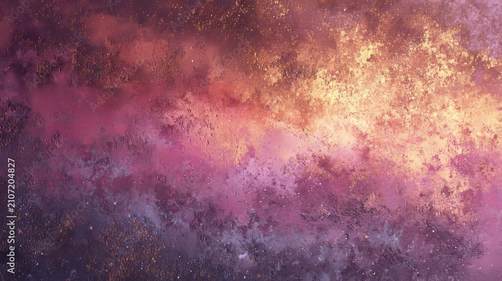 Fototapeta premium Purple and gold abstract background with textured hazy gradient, dreamy blurred color blend, luxurious metallic tones, soft atmospheric glow, elegant artistic backdrop for branding, advertising, prese